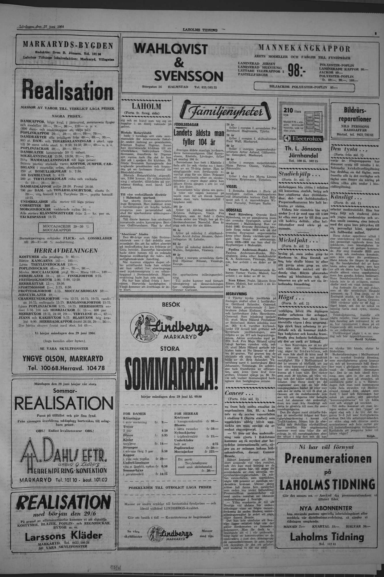 Laholms Tidning Lördag 27 juni 1964, sida 3