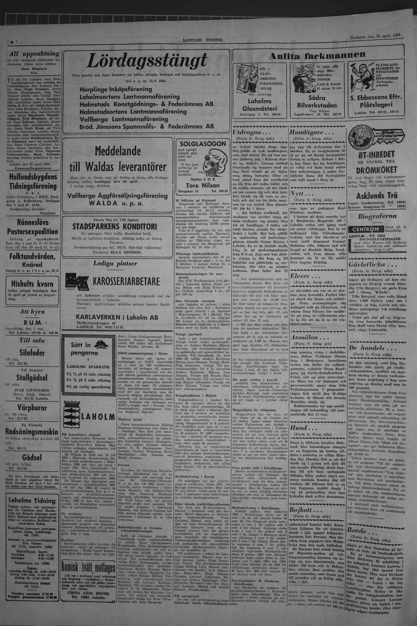 Laholms Tidning Tisdag 28 april 1964, sida 2