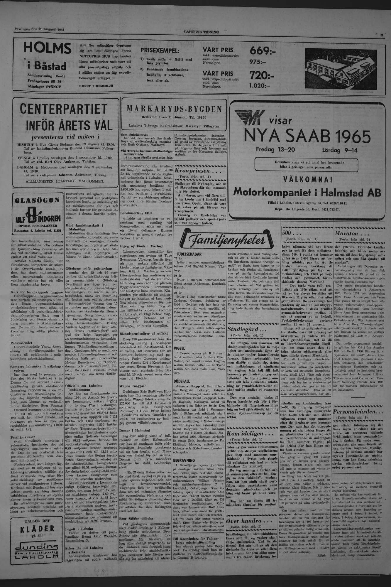 Laholms Tidning Fredag 28 augusti 1964, sida 3
