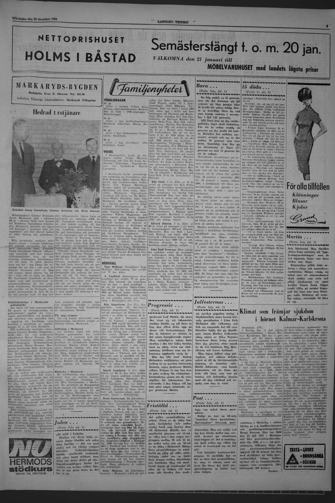 Laholms Tidning Måndag 28 december 1964, sida 3