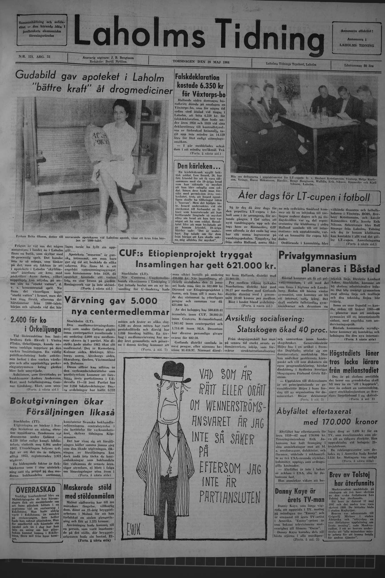Laholms Tidning Torsdag 28 maj 1964, sida 1