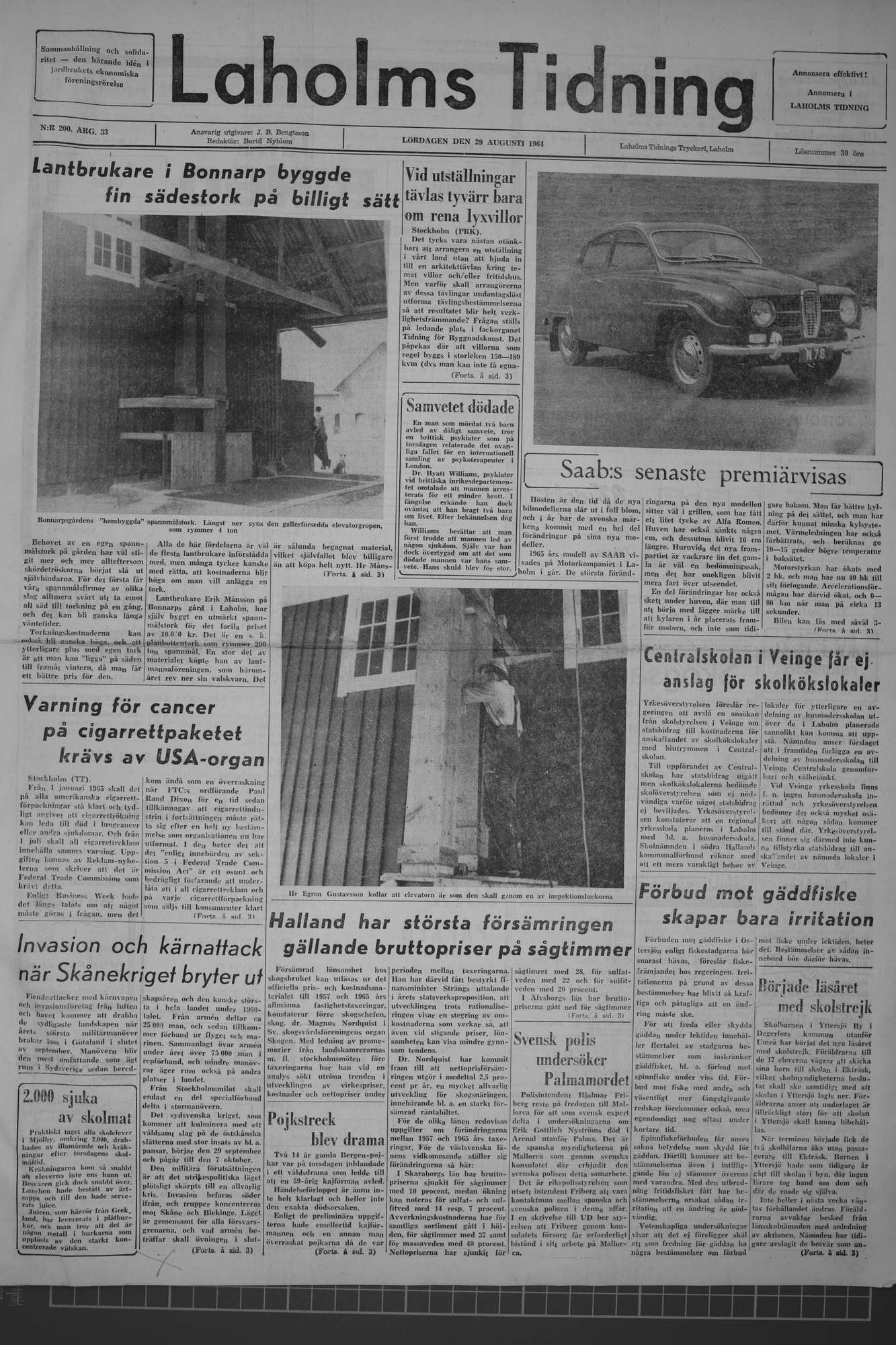Laholms Tidning Lördag 29 augusti 1964, sida 1