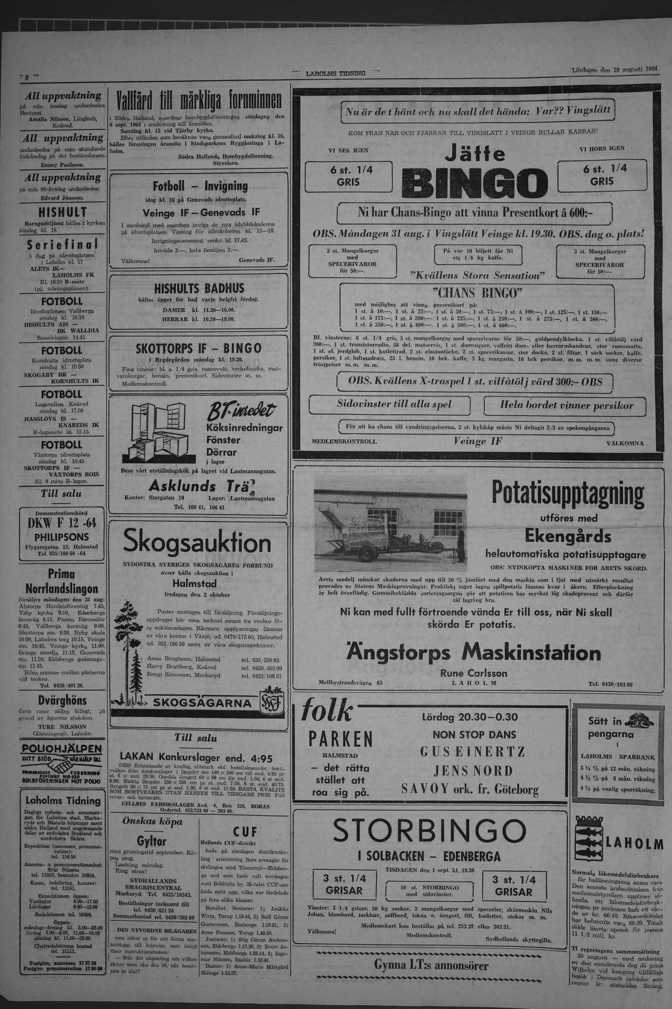 Laholms Tidning Lördag 29 augusti 1964, sida 2