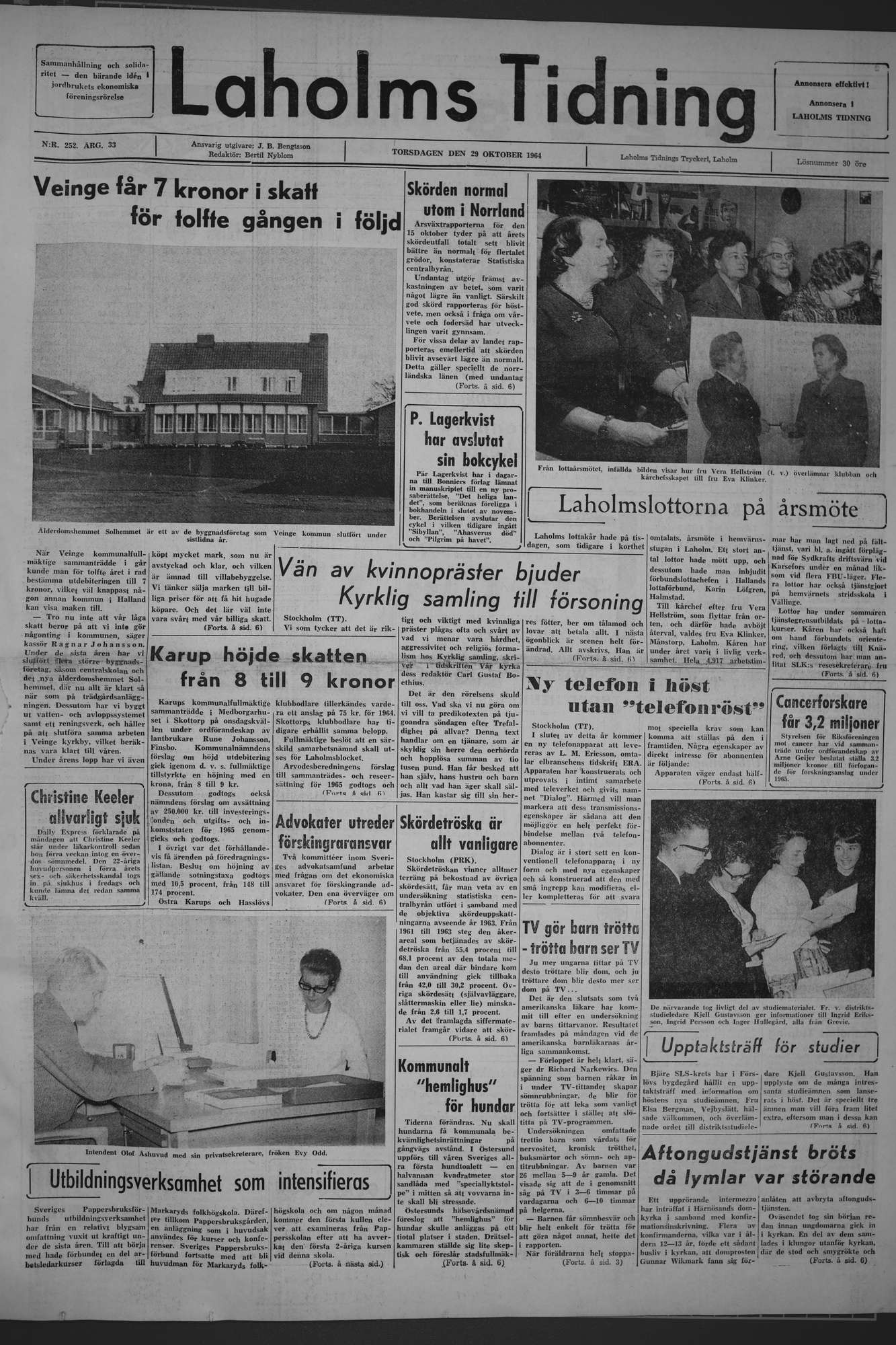 Laholms Tidning Torsdag 29 oktober 1964, sida 1