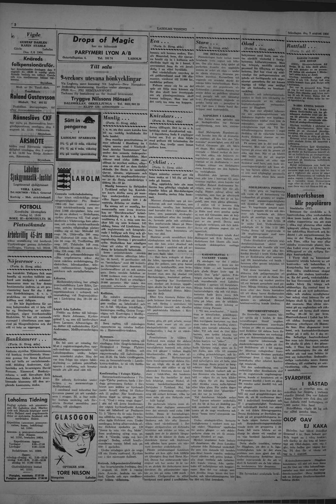 Laholms Tidning Måndag 3 augusti 1964, sida 2