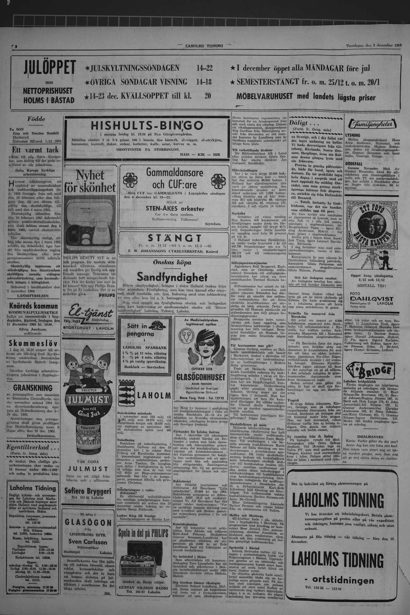 Laholms Tidning Torsdag 3 december 1964, sida 2