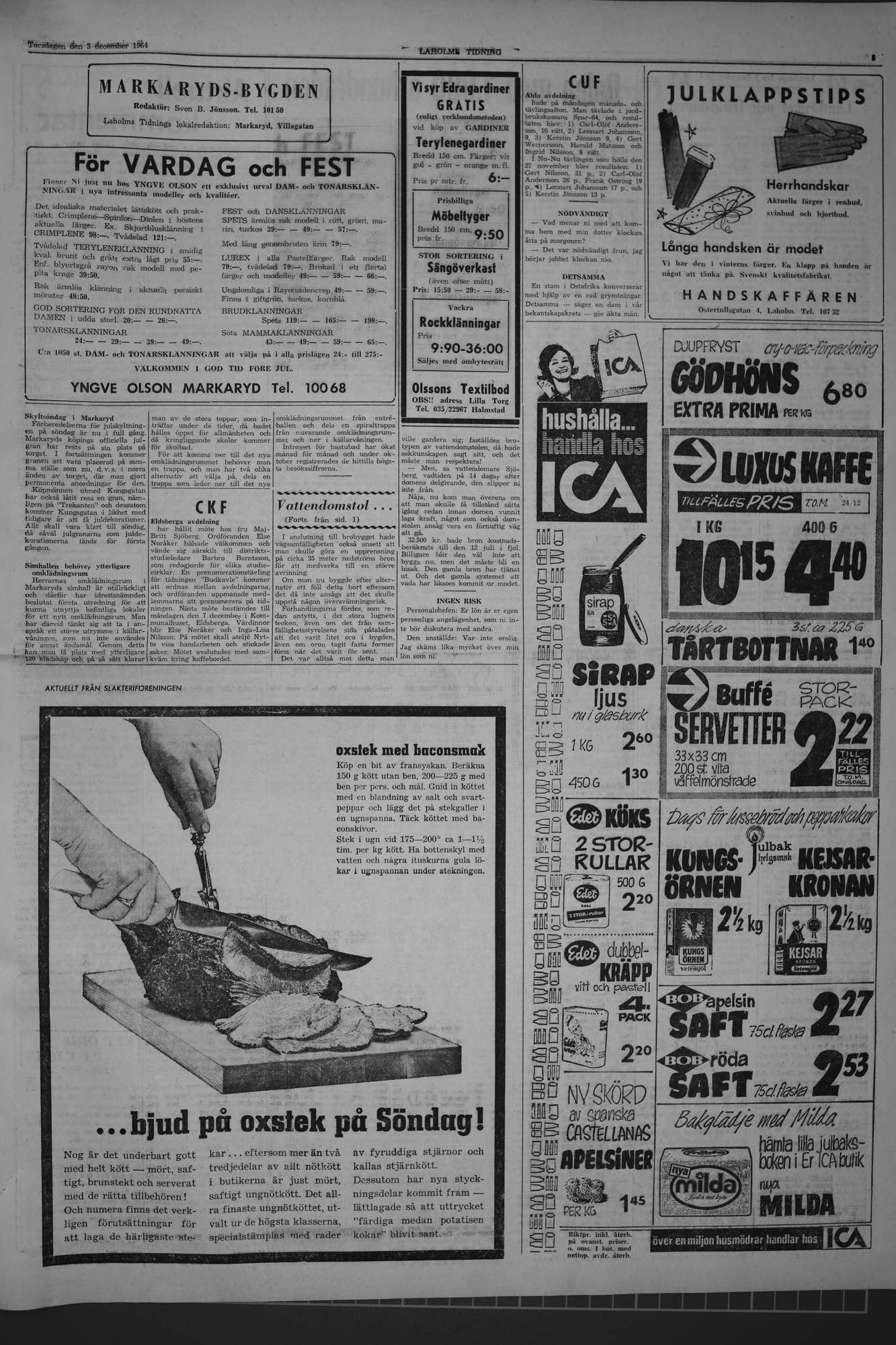 Laholms Tidning Torsdag 3 december 1964, sida 3