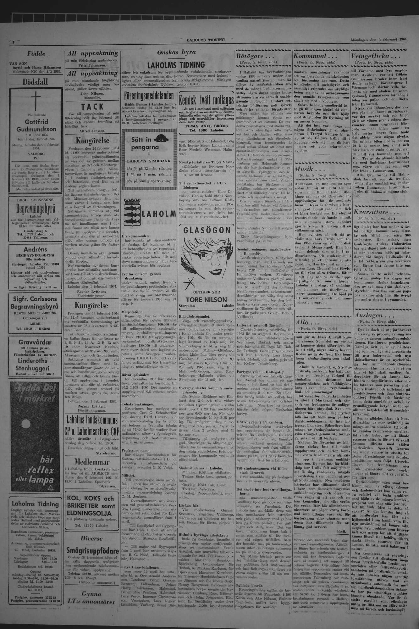 Laholms Tidning Måndag 3 februari 1964, sida 2