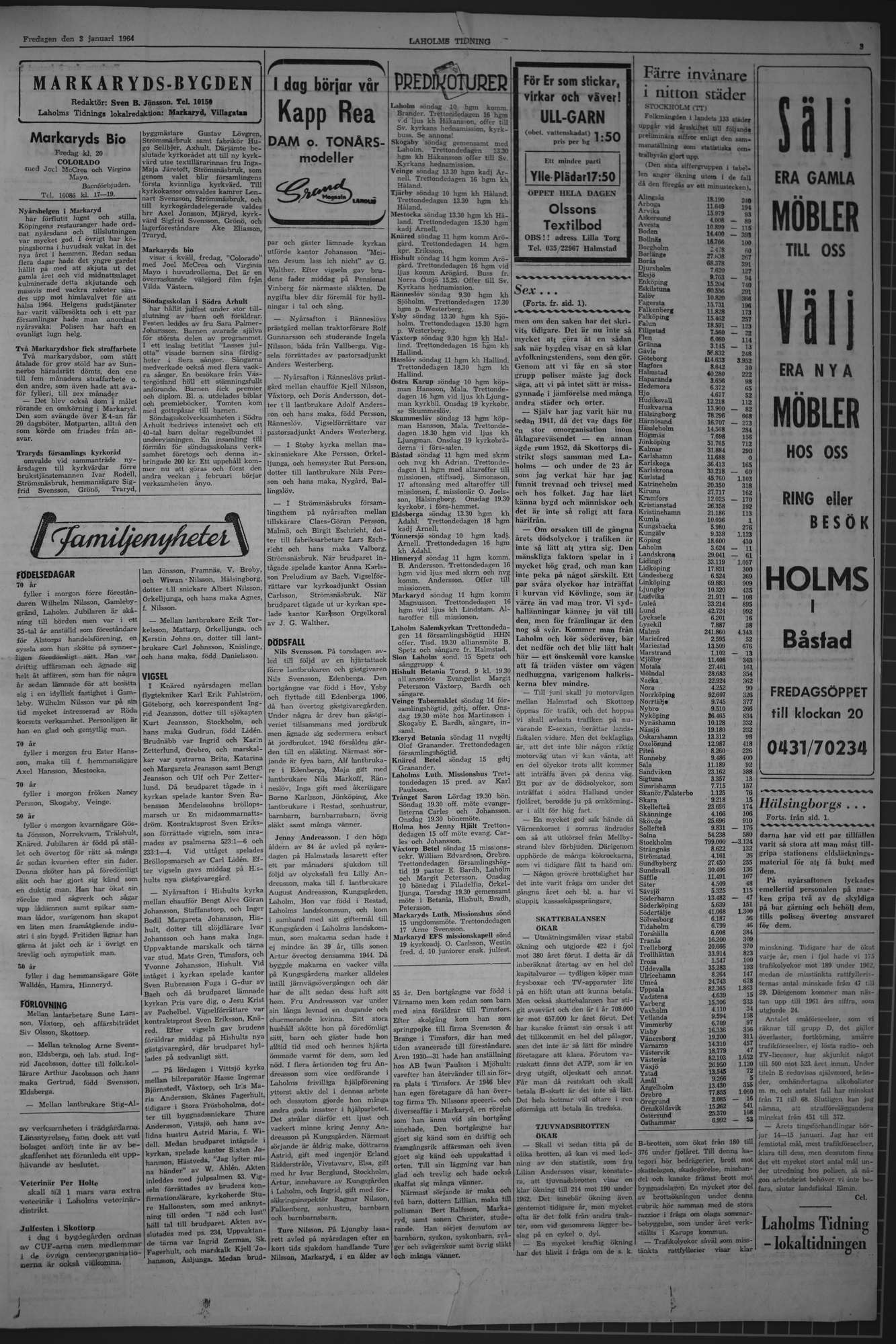 Laholms Tidning Fredag 3 januari 1964, sida 3