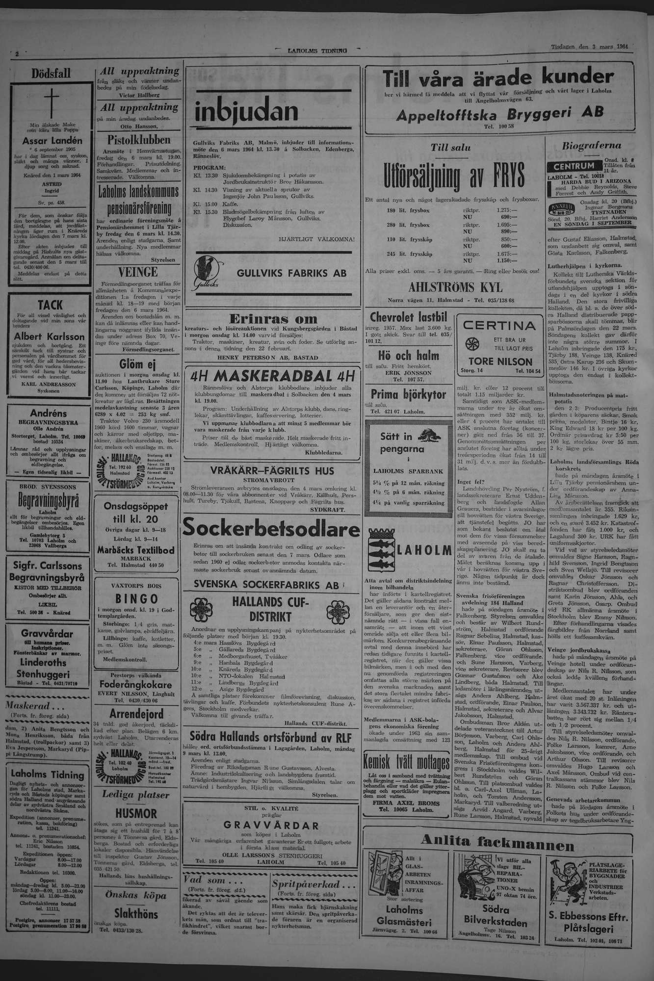 Laholms Tidning Tisdag 3 mars 1964, sida 2