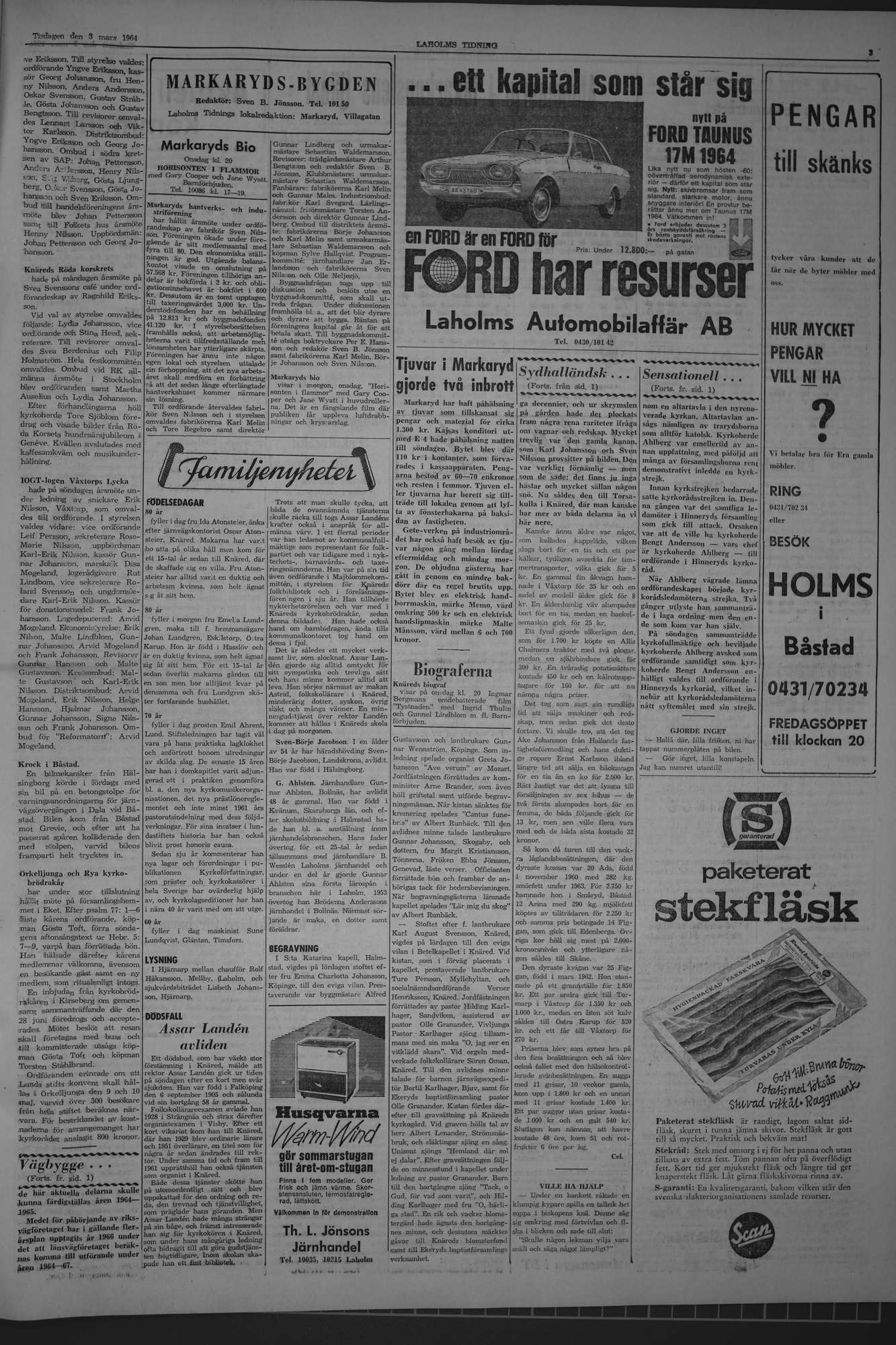 Laholms Tidning Tisdag 3 mars 1964, sida 3