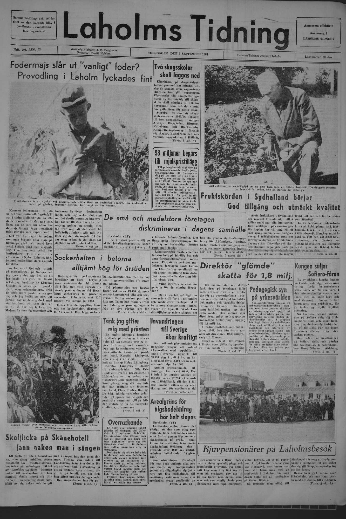 Laholms Tidning Torsdag 3 september 1964, sida 1