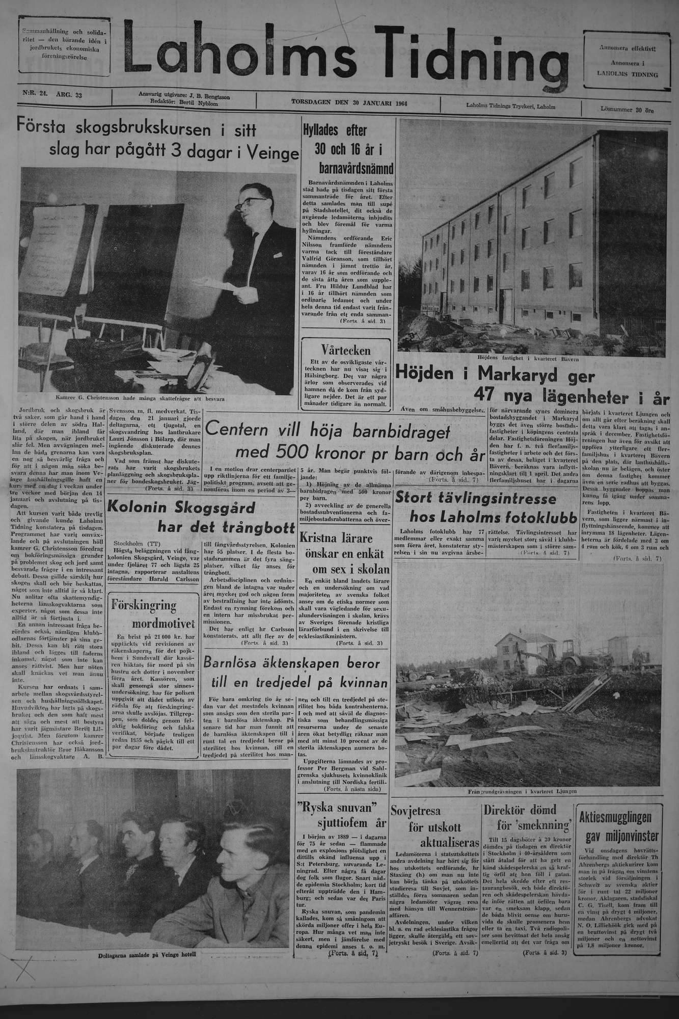 Laholms Tidning Torsdag 30 januari 1964, sida 1