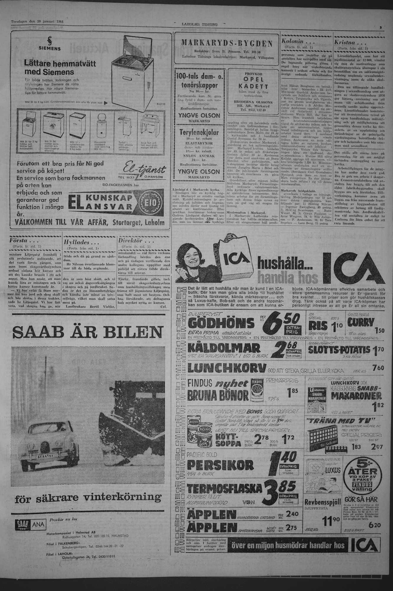 Laholms Tidning Torsdag 30 januari 1964, sida 3