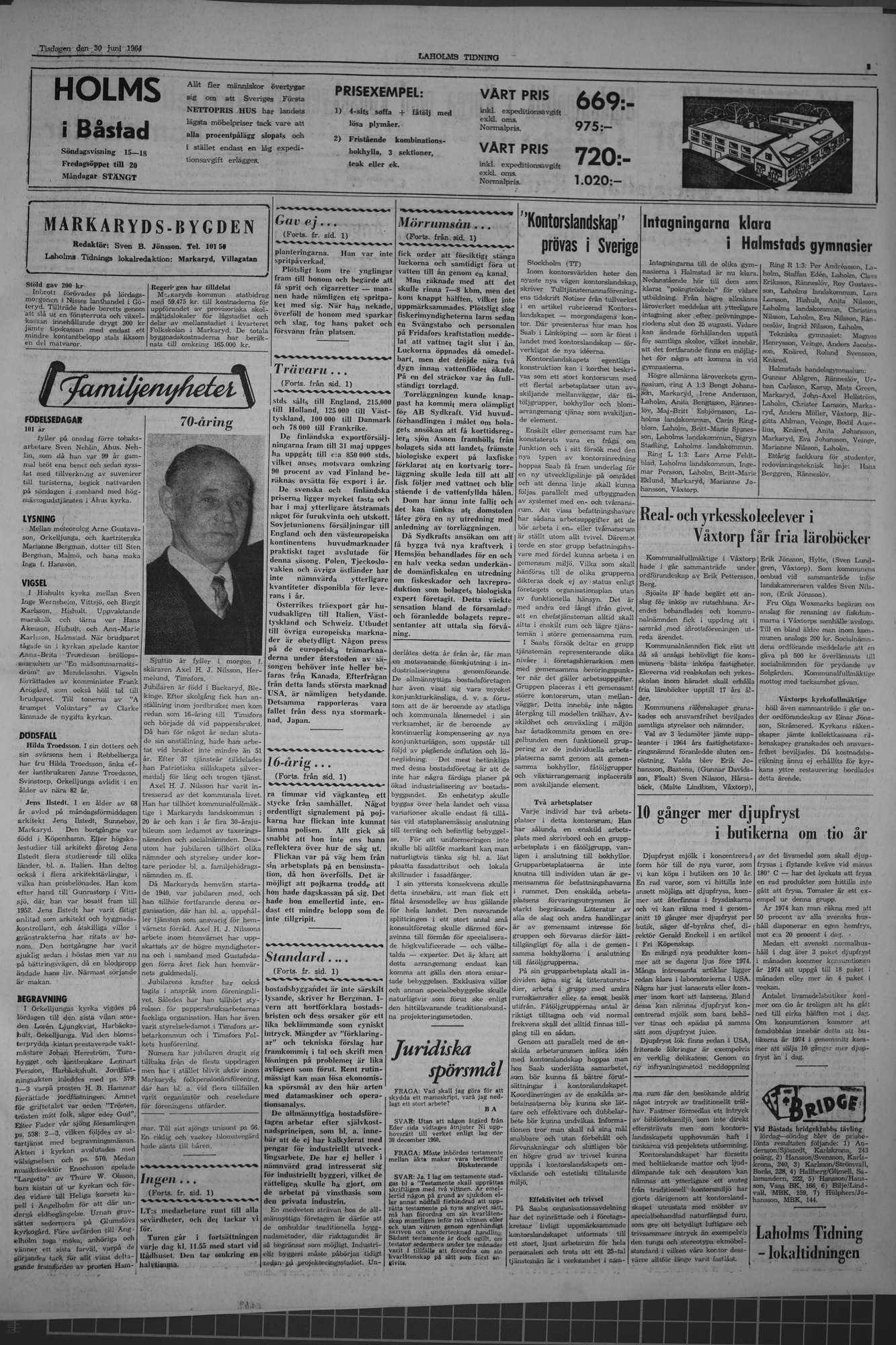 Laholms Tidning Tisdag 30 juni 1964, sida 3