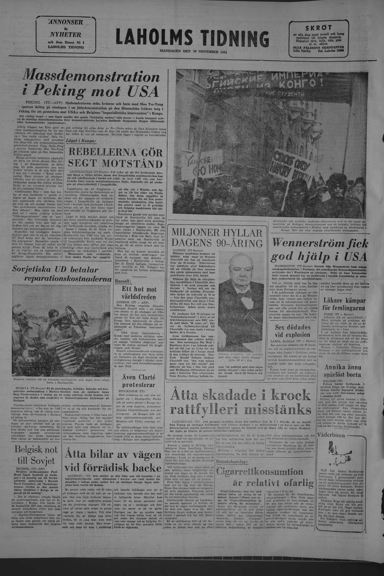 Laholms Tidning Måndag 30 november 1964, sida 8