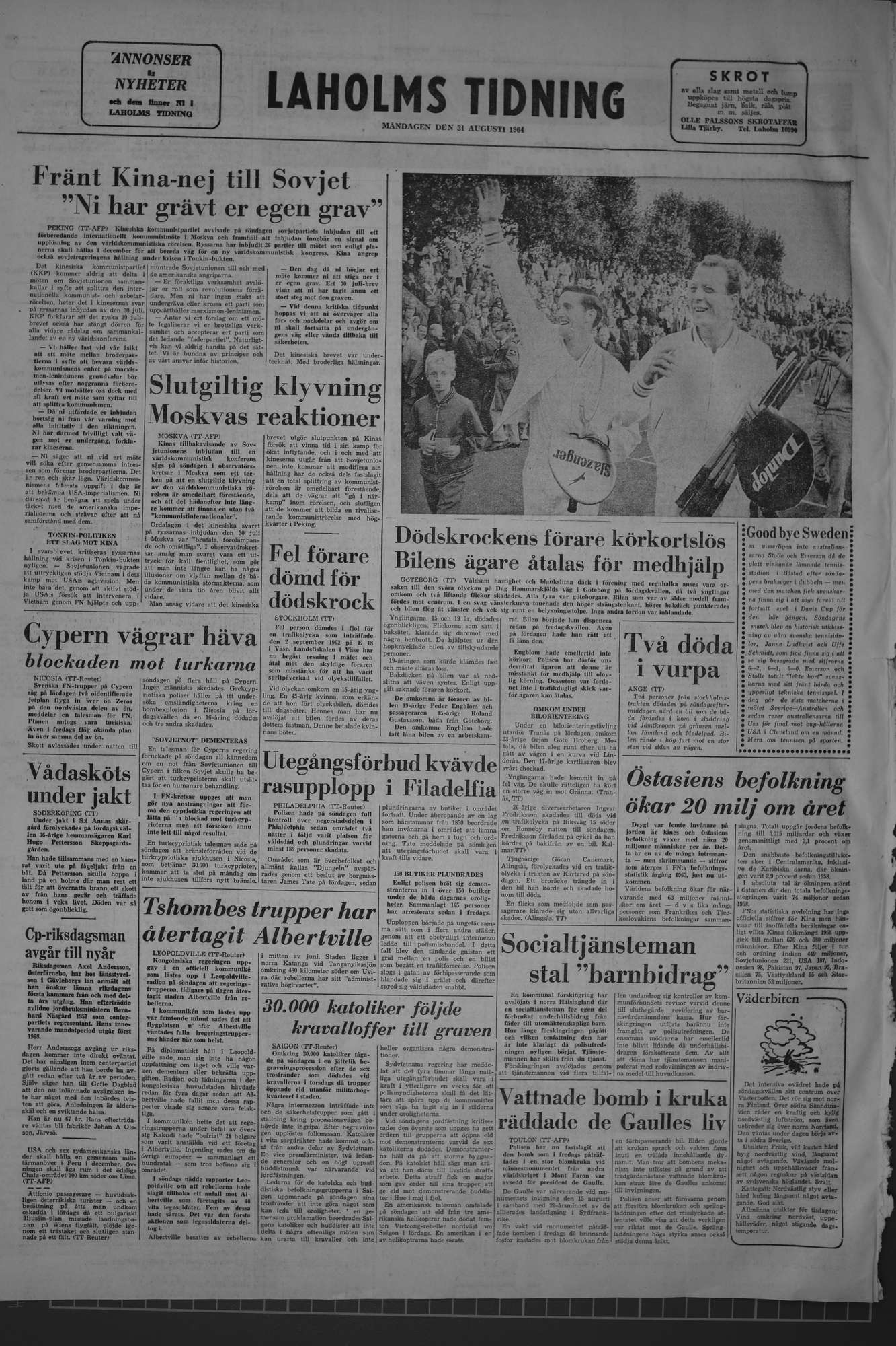 Laholms Tidning Måndag 31 augusti 1964, sida 8