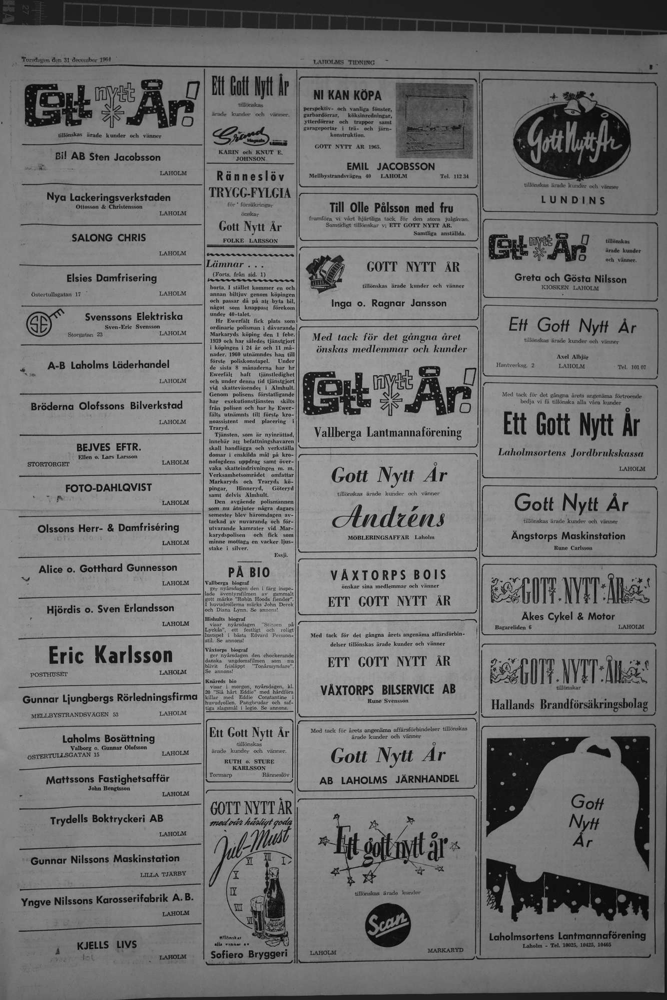 Laholms Tidning Torsdag 31 december 1964, sida 3