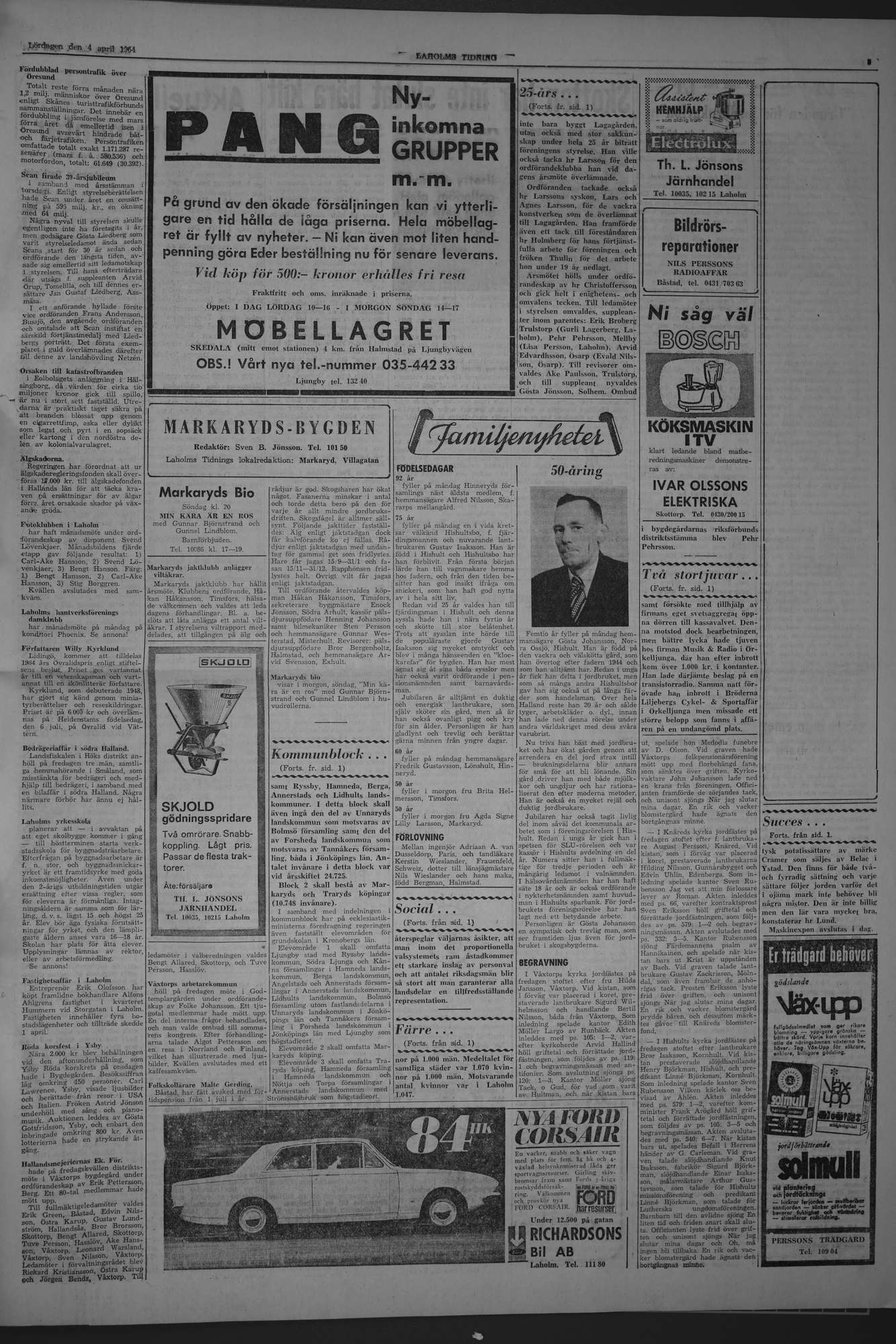 Laholms Tidning Lördag 4 april 1964, sida 1
