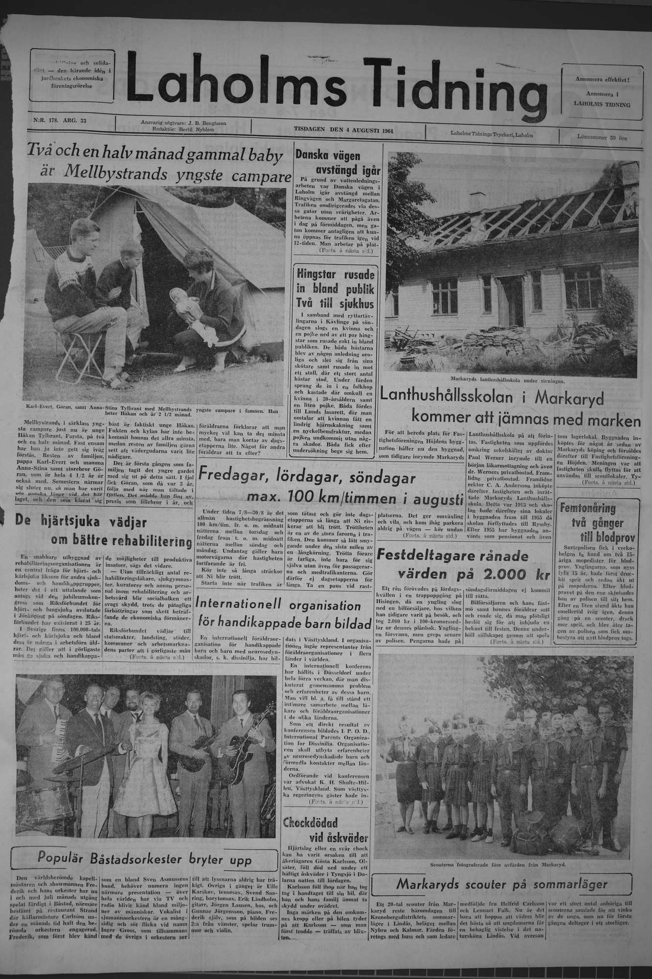 Laholms Tidning Tisdag 4 augusti 1964, sida 1