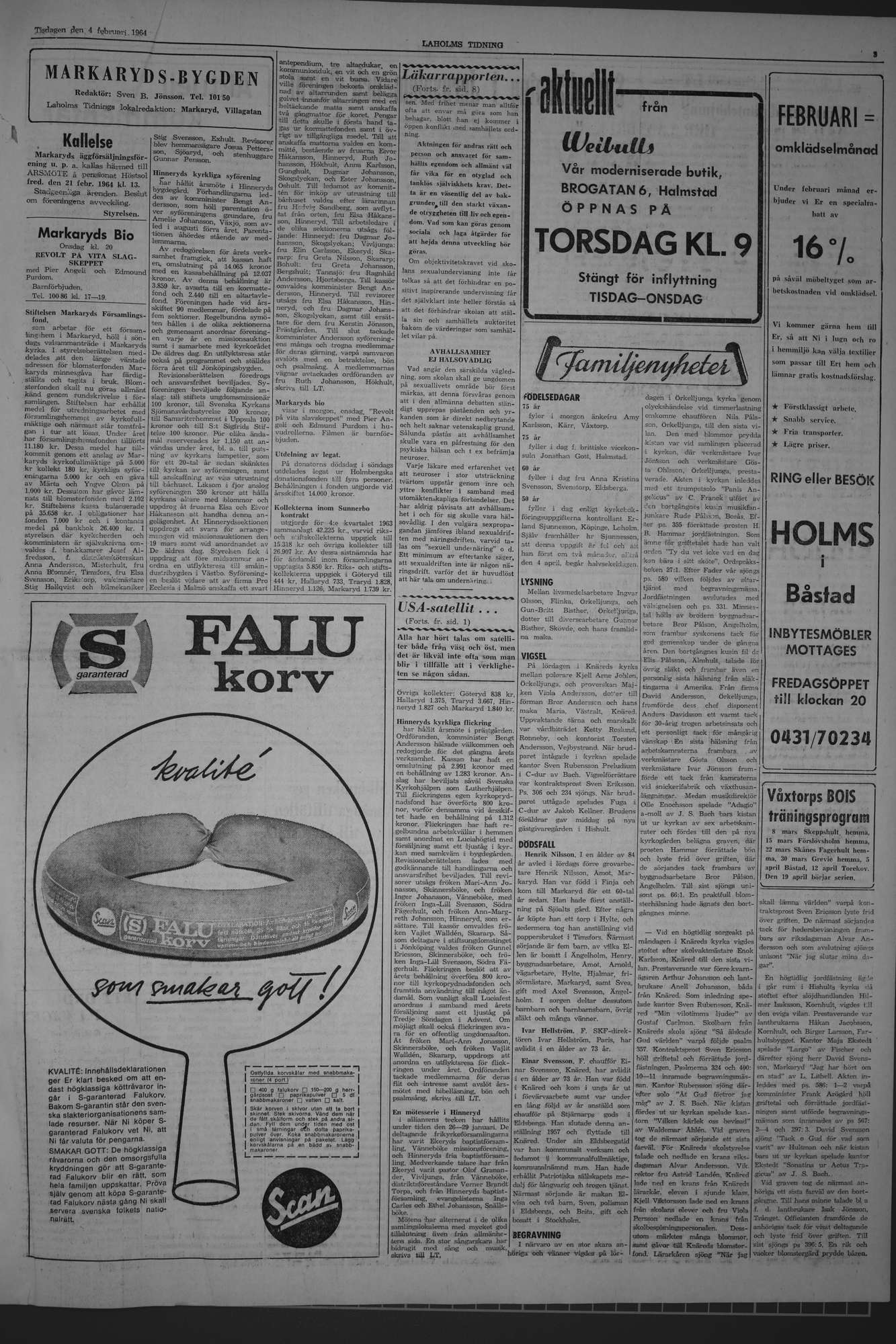 Laholms Tidning Tisdag 4 februari 1964, sida 3
