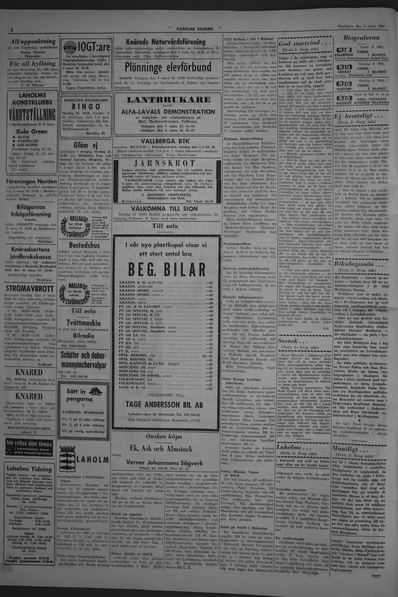 Laholms Tidning Onsdag 4 mars 1964, sida 2