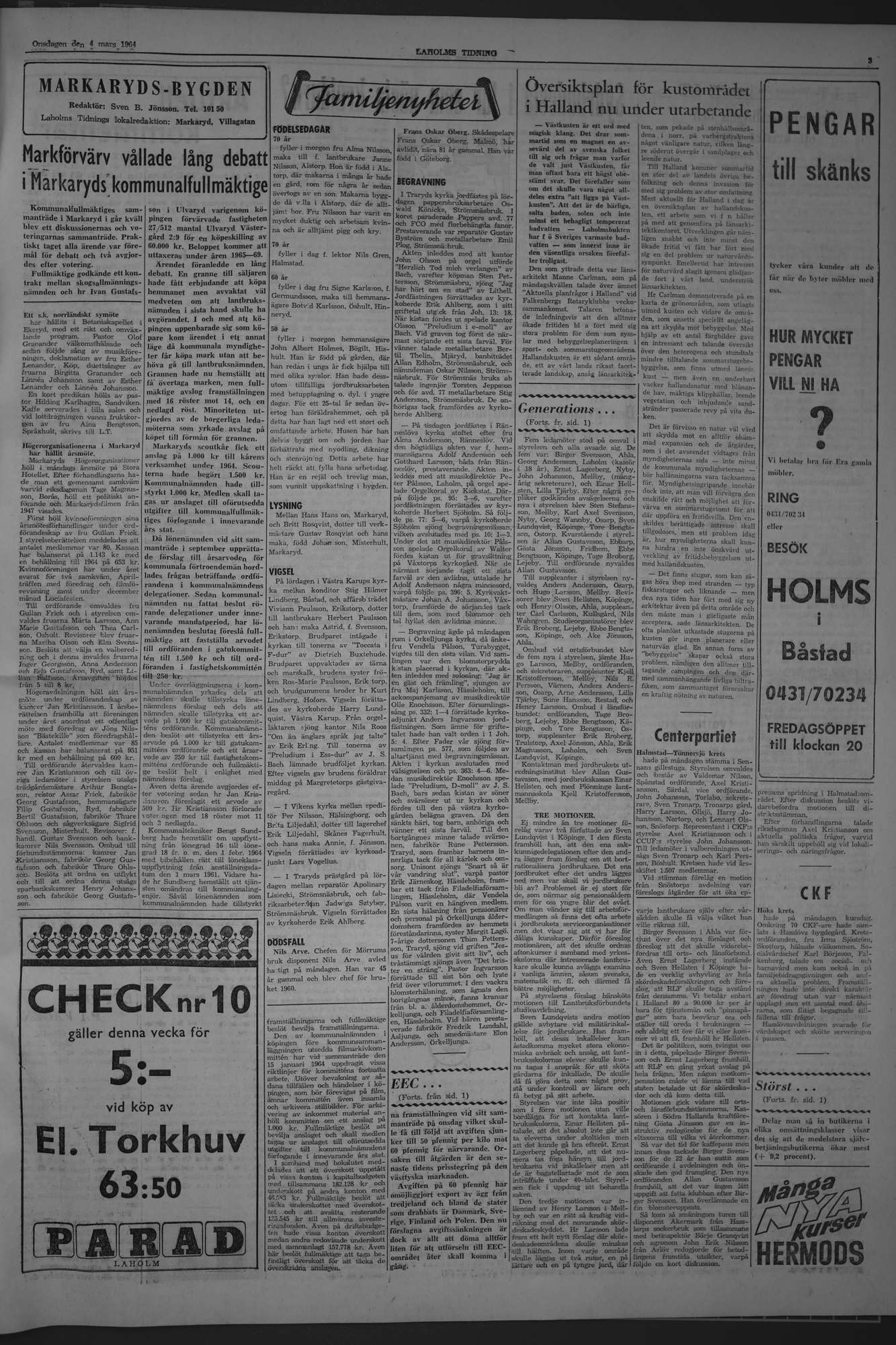 Laholms Tidning Onsdag 4 mars 1964, sida 3
