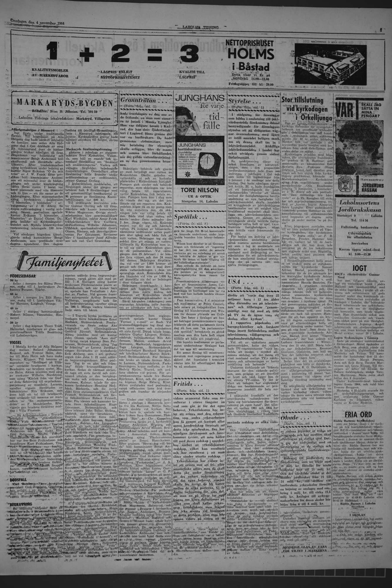 Laholms Tidning Onsdag 4 november 1964, sida 3