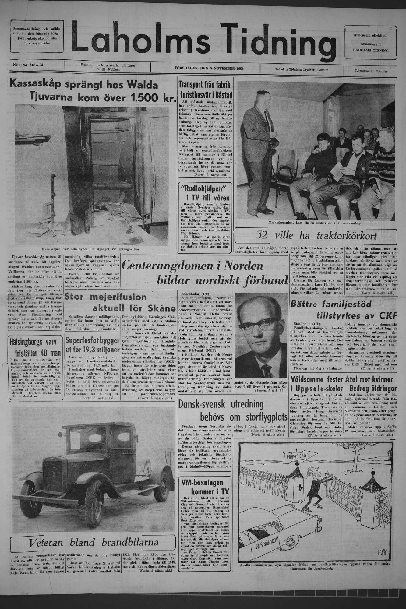 Laholms Tidning Torsdag 5 november 1964, sida 1