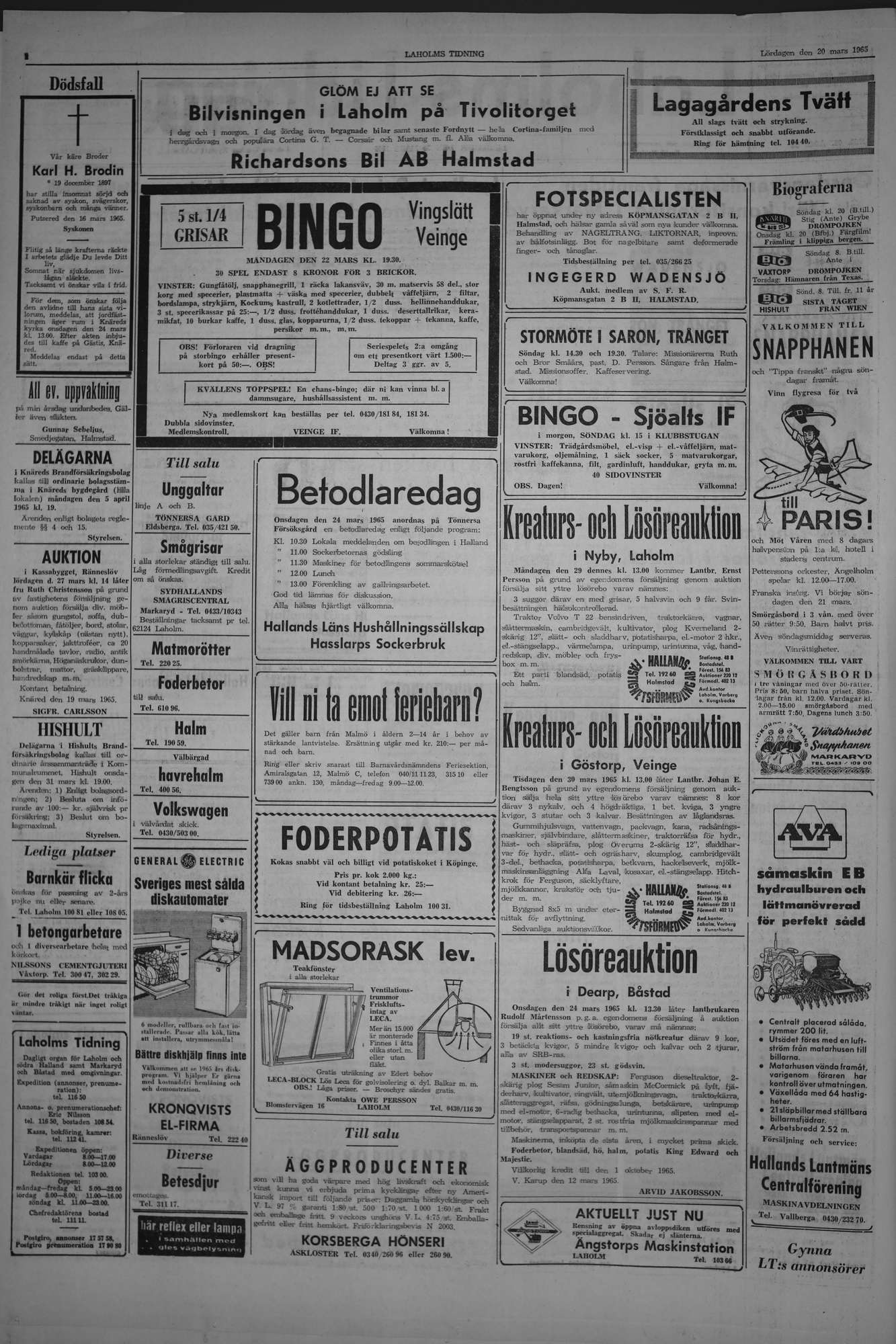 Laholms Tidning Lördag 20 mars 1965, sida 2