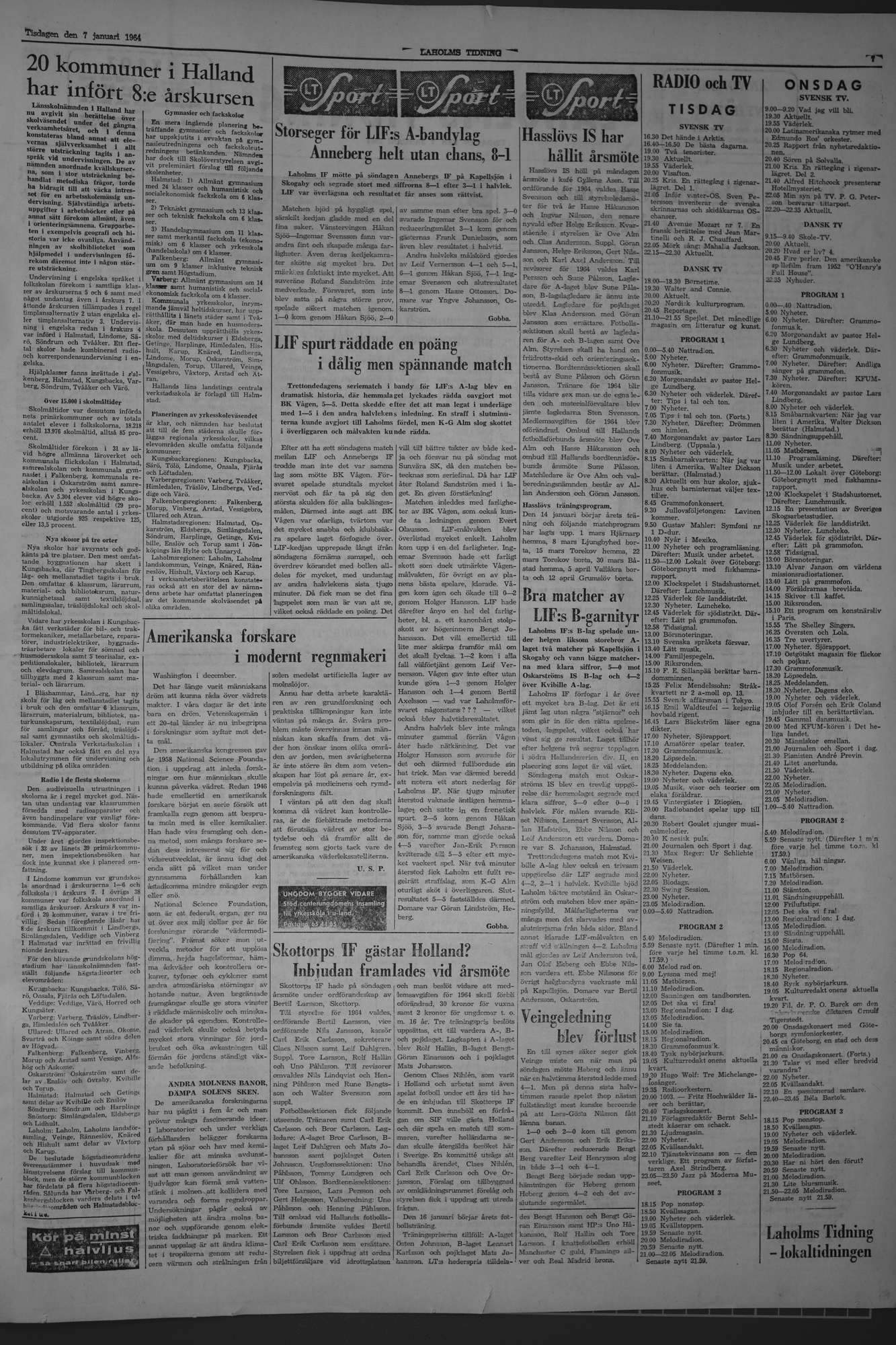 Laholms Tidning Tisdag 7 januari 1964, sida 7