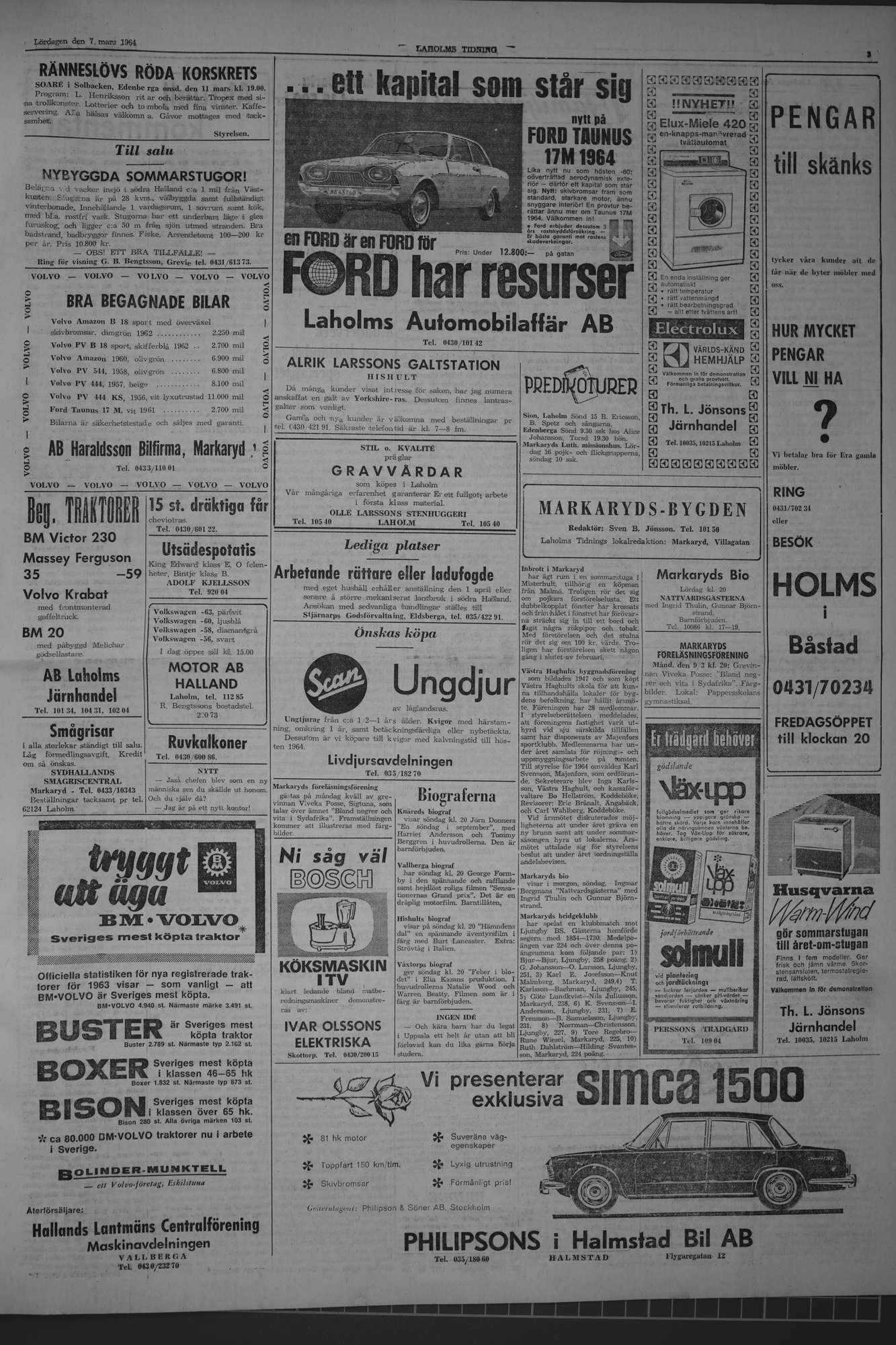 Laholms Tidning Lördag 7 mars 1964, sida 3