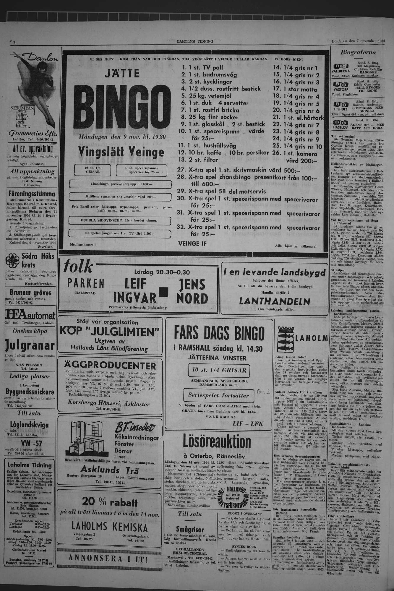 Laholms Tidning Lördag 7 november 1964, sida 2