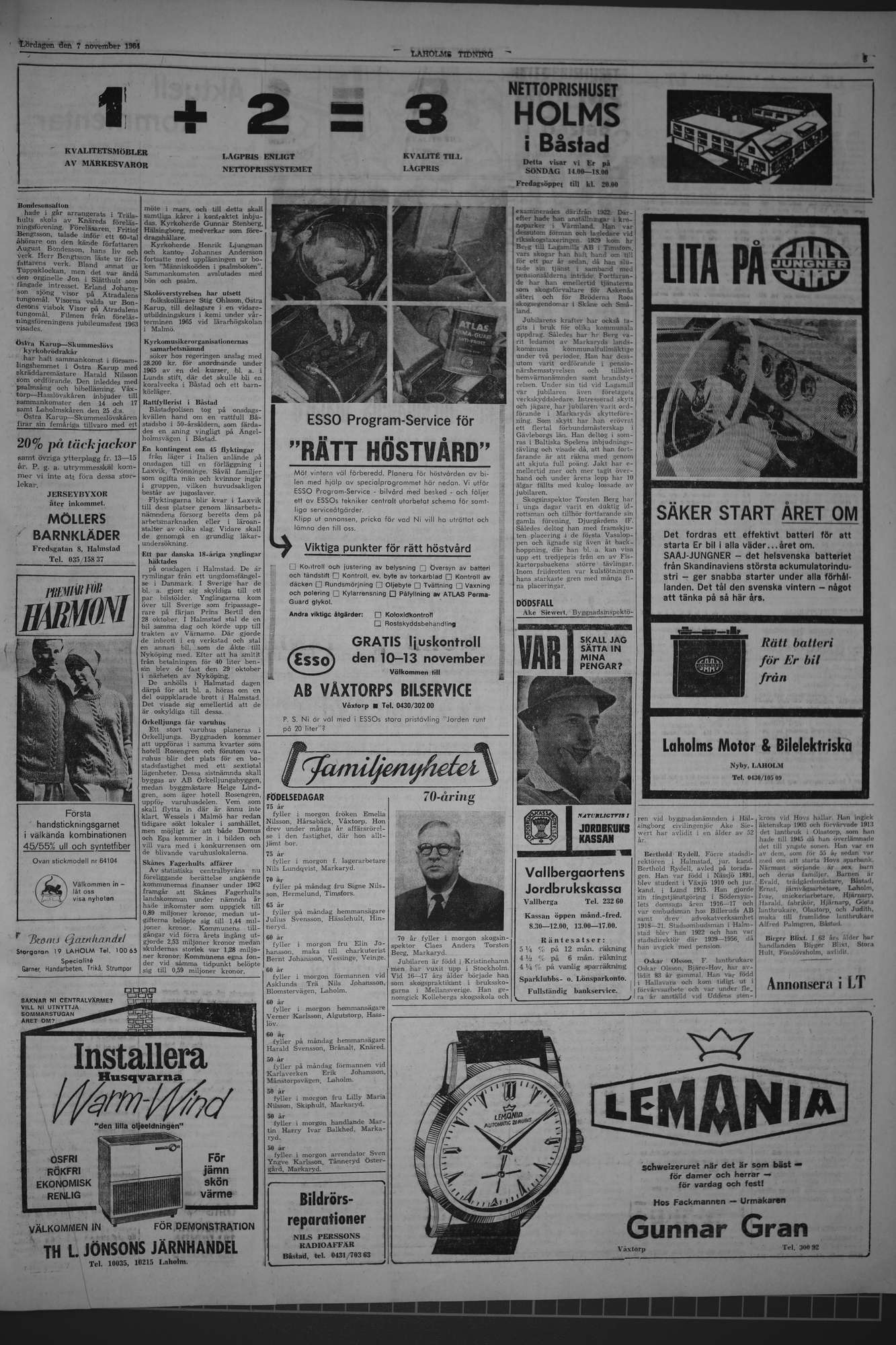 Laholms Tidning Lördag 7 november 1964, sida 3
