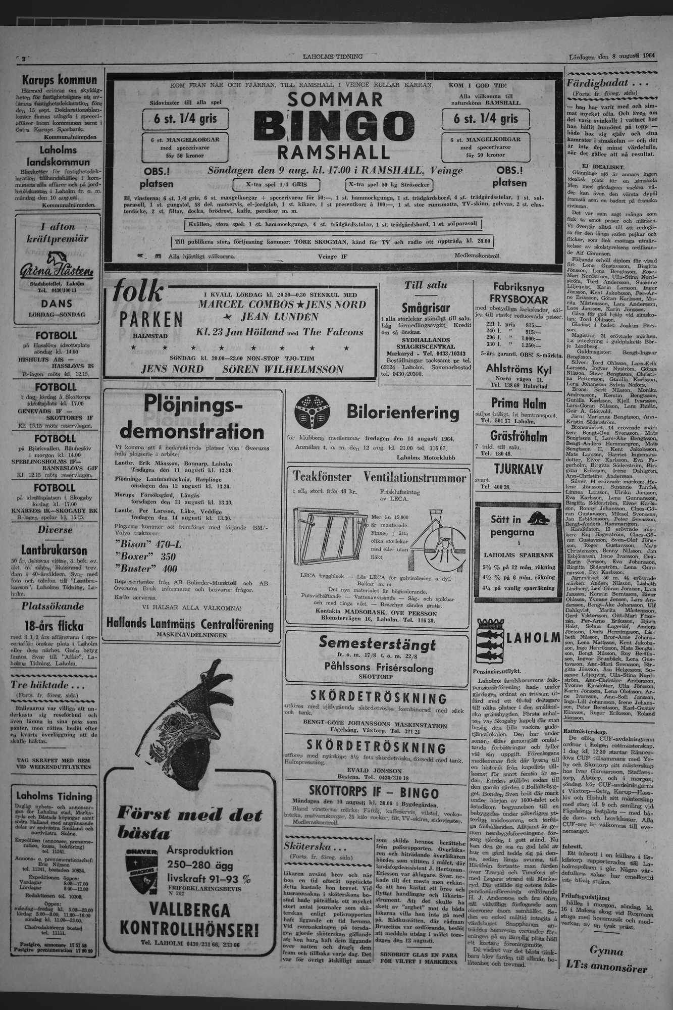 Laholms Tidning Lördag 8 augusti 1964, sida 2