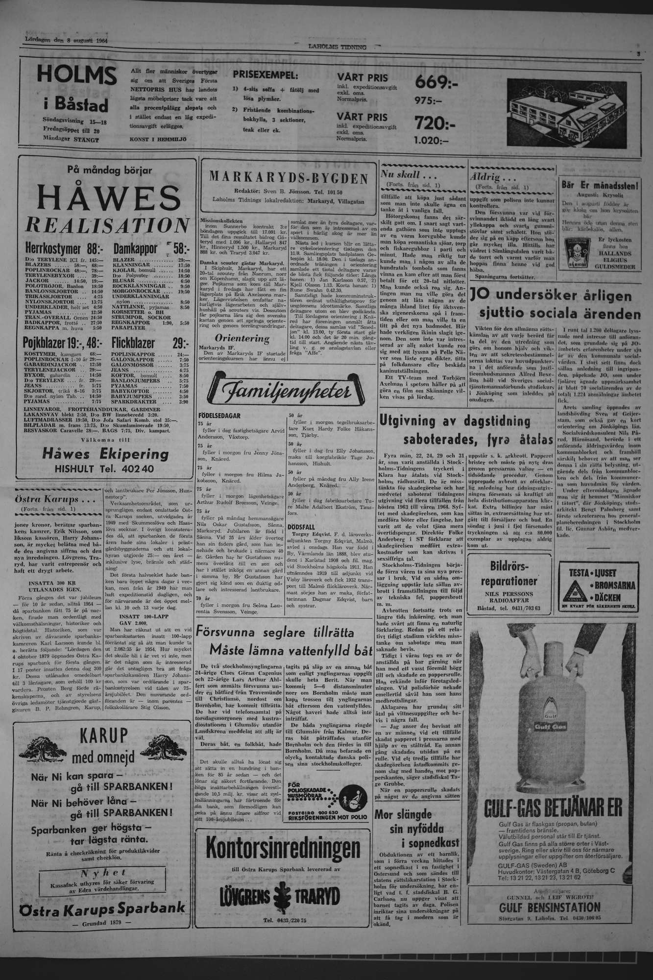 Laholms Tidning Lördag 8 augusti 1964, sida 3