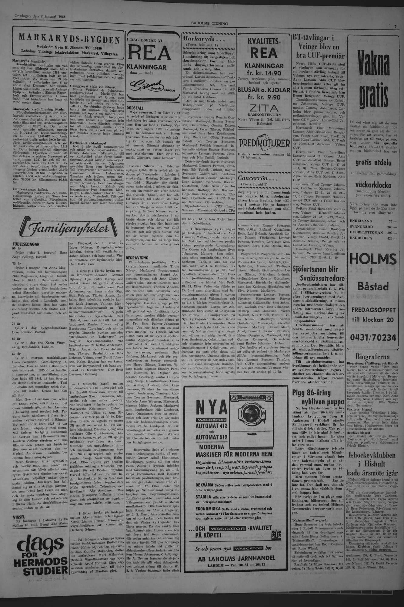 Laholms Tidning Onsdag 8 januari 1964, sida 3