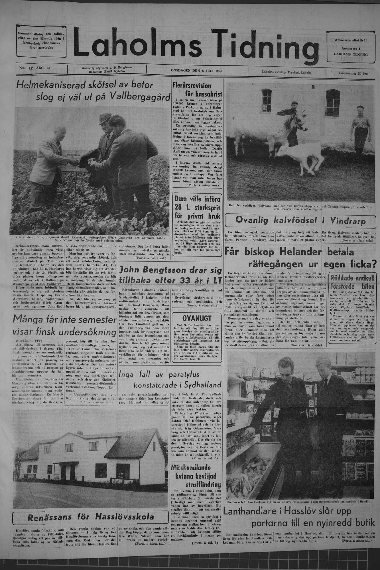 Laholms Tidning Onsdag 8 juli 1964, sida 1