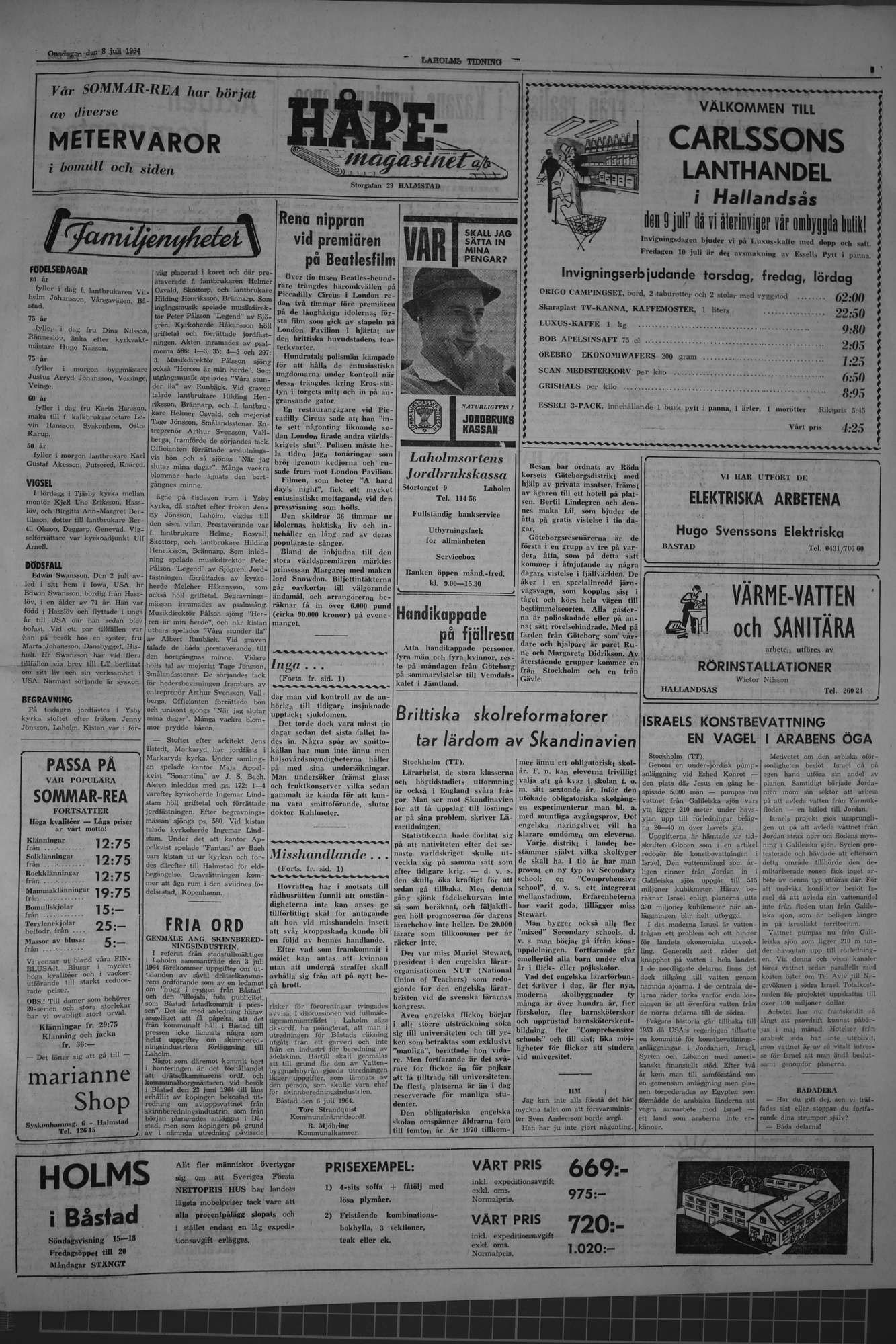 Laholms Tidning Onsdag 8 juli 1964, sida 3