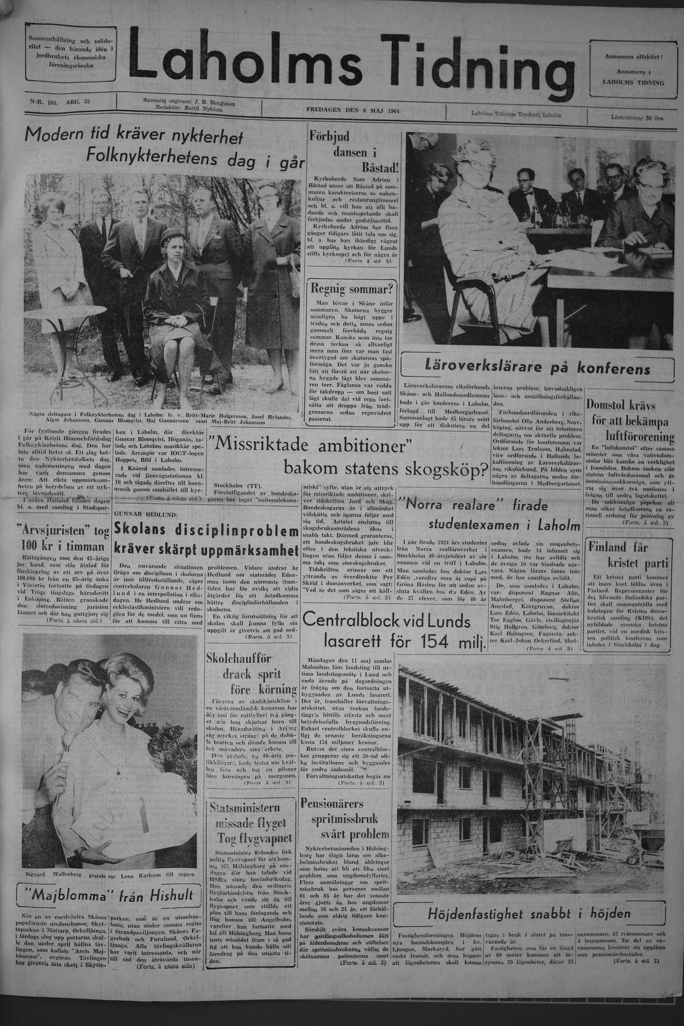 Laholms Tidning Fredag 8 maj 1964, sida 1
