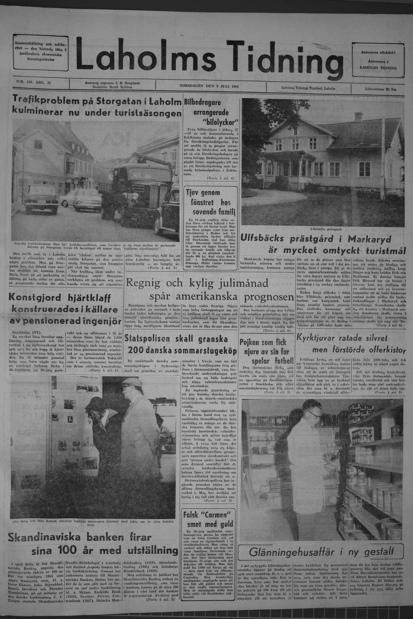 Laholms Tidning Torsdag 9 juli 1964, sida 1