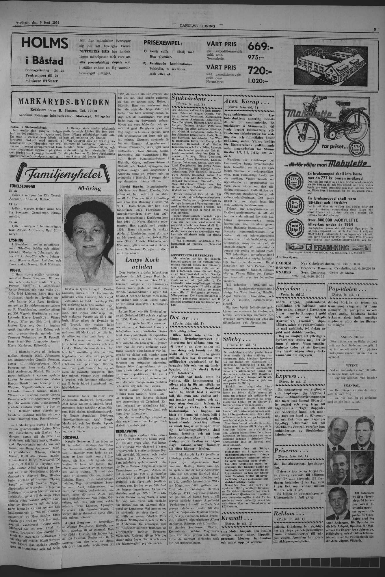 Laholms Tidning Tisdag 9 juni 1964, sida 3