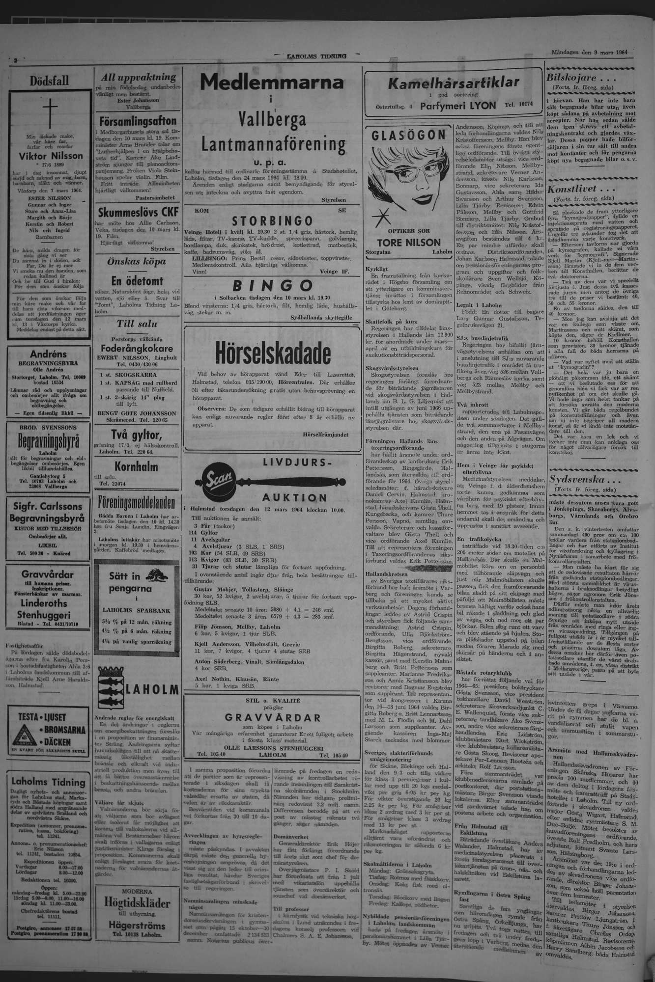 Laholms Tidning Måndag 9 mars 1964, sida 2