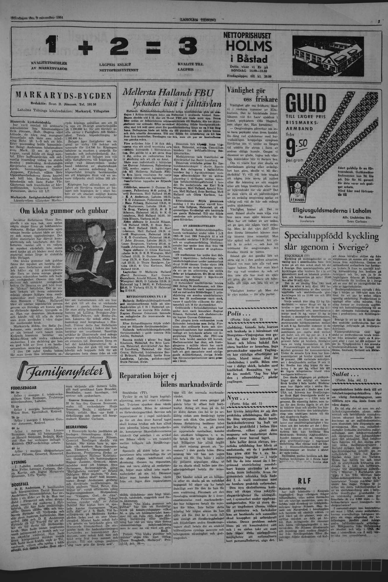 Laholms Tidning Måndag 9 november 1964, sida 3