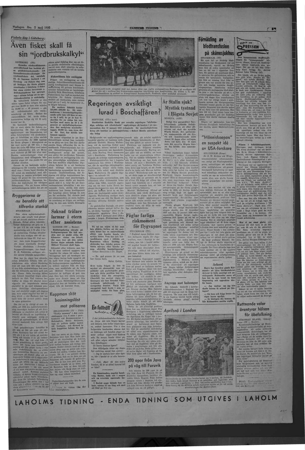 Laholms Tidning Tisdag 2 maj 1950, sida 5