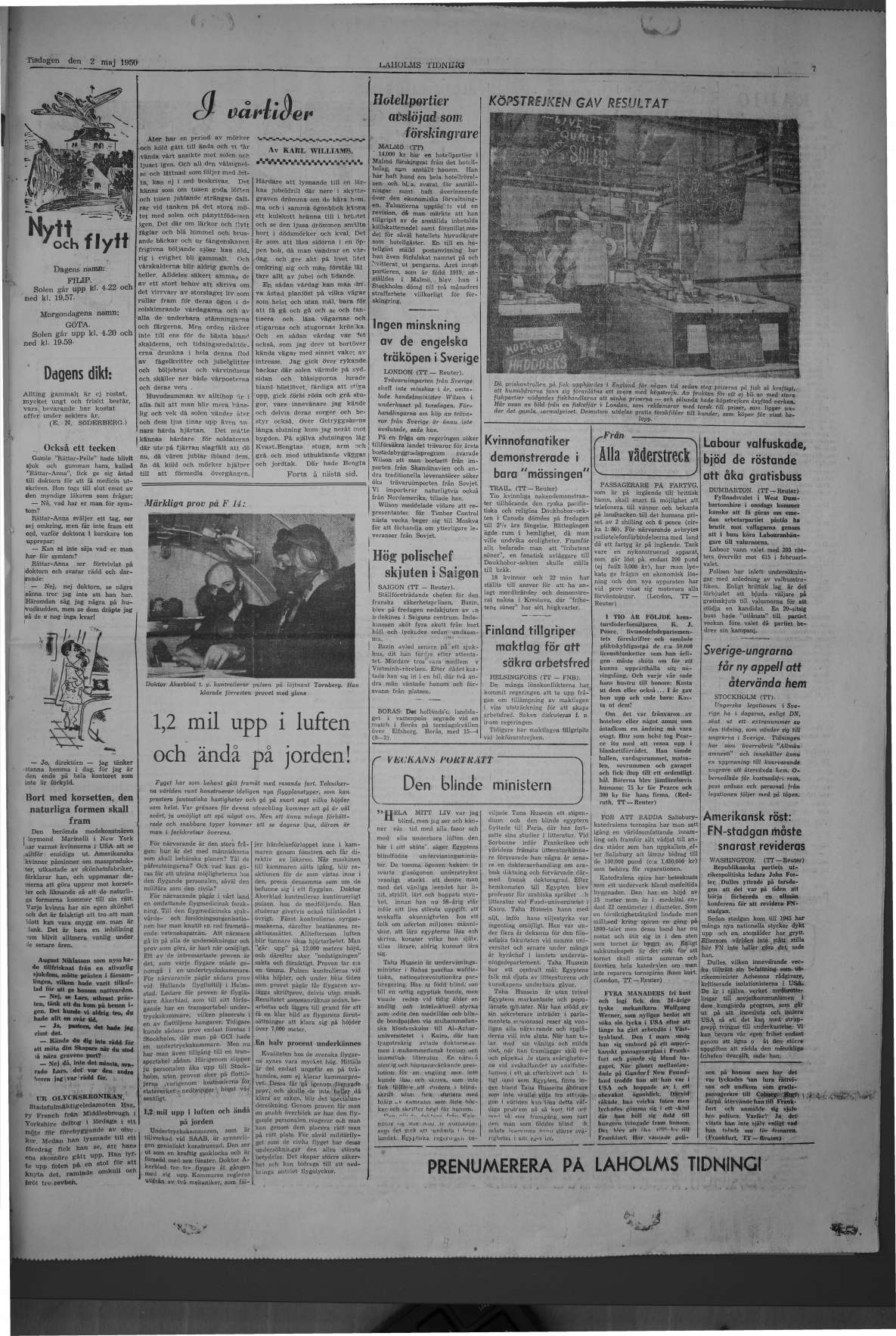 Laholms Tidning Tisdag 2 maj 1950, sida 7