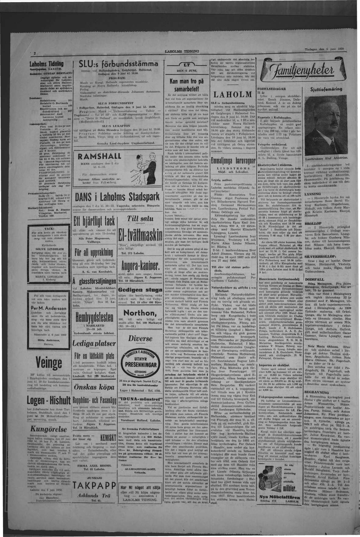 Laholms Tidning Tisdag 6 juni 1950, sida 2