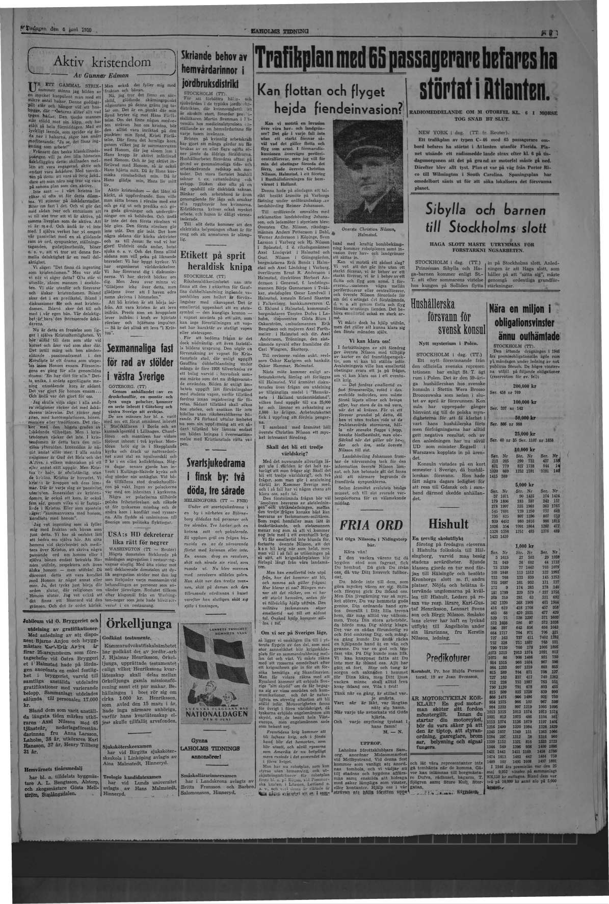 Laholms Tidning Tisdag 6 juni 1950, sida 3