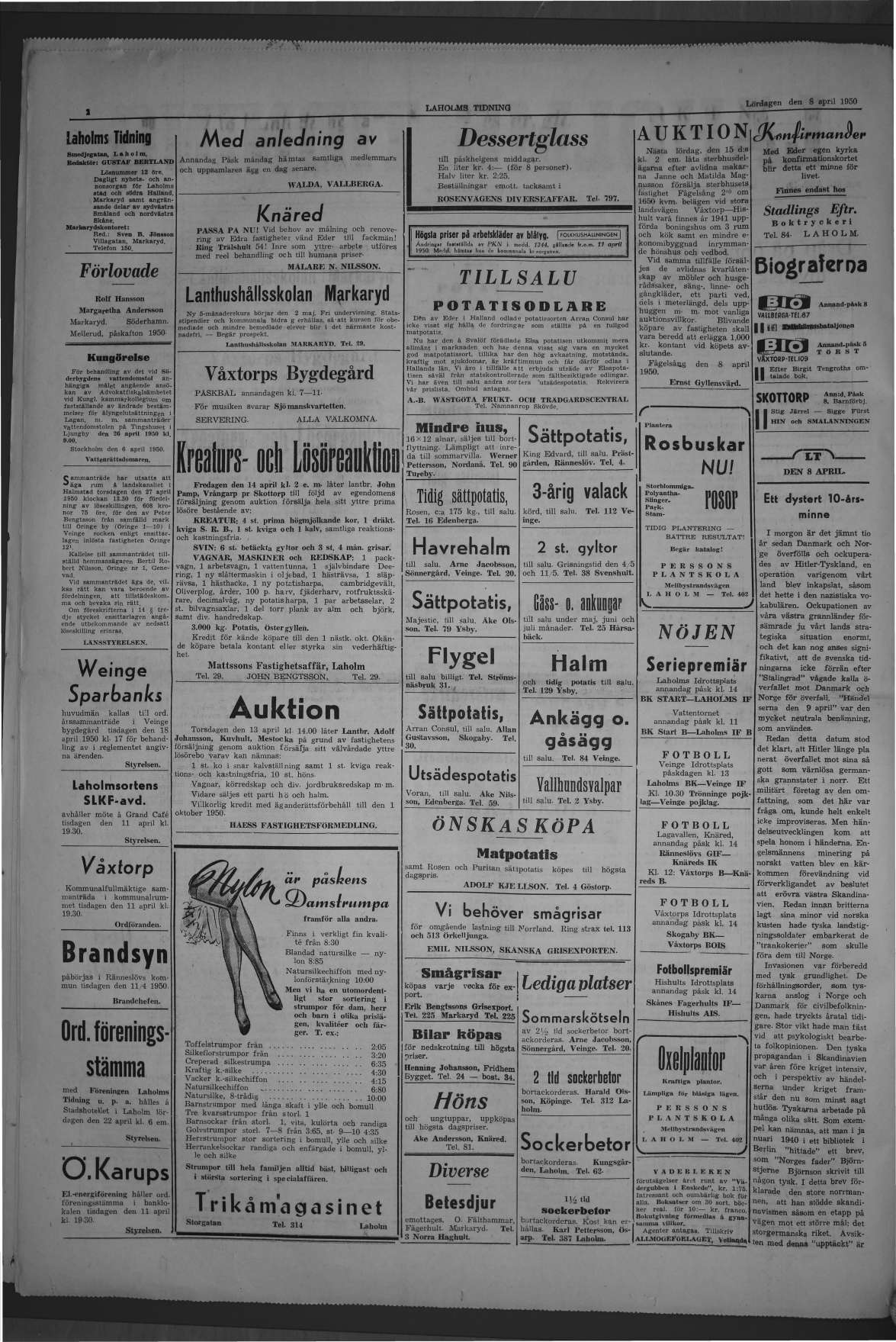 Laholms Tidning Onsdag 8 mars 1950, sida 2