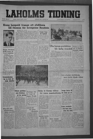 Förstasidan, Tisdag 1 augusti 1950